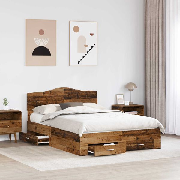 vidaXL Bed Frame with Headboard Old Wood 140 x 190 cm Engineered Wood