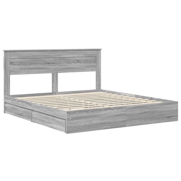 vidaXL Storage Bed Grey Sonoma 180 x 200 cm Engineered Wood