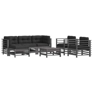 vidaXL 7 Piece Garden Lounge Set with Cushions Grey Solid Wood