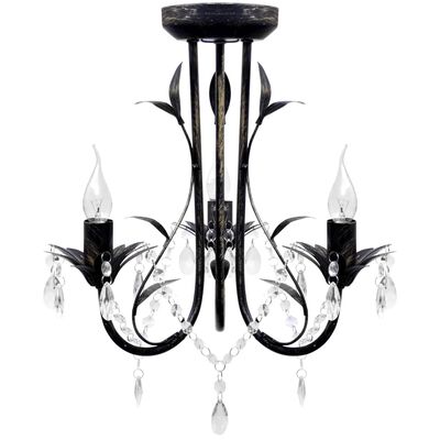 vidaXL Art Nouveau Style Black Chandelier Crystal Beads 3xE14 Bulbs