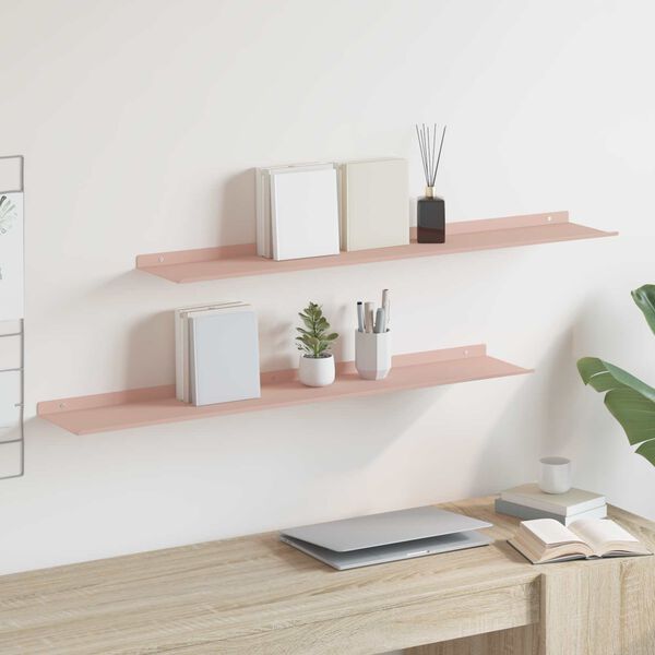 vidaXL Floating Shelf Wall-mounted 2 pcs Pink 100 x 18 x 2.5 cm Steel