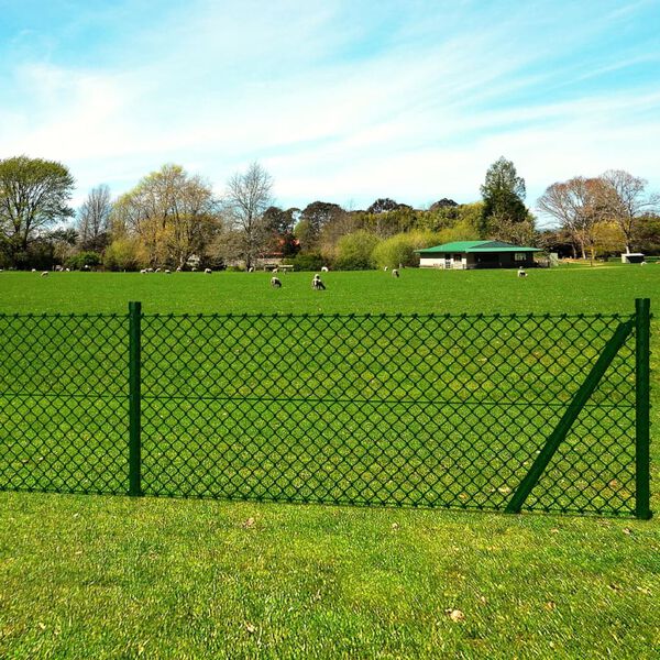 vidaXL Chain Link Fence with Posts Spike Steel 0,8x25 m