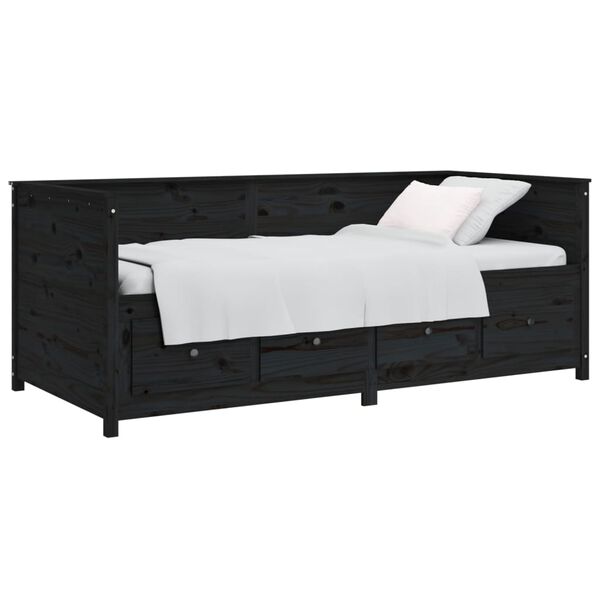 vidaXL Day Bed without Mattress Black 90x190 cm Single Solid Wood Pine