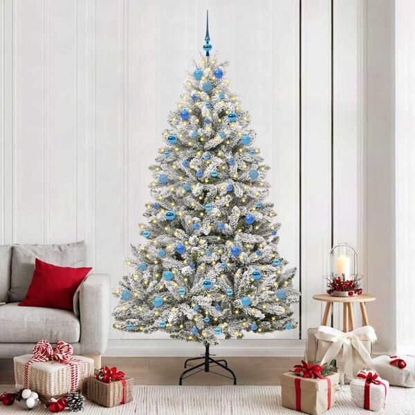 vidaXL Artificial Christmas Tree Green and White 210 cm PVC and Metal