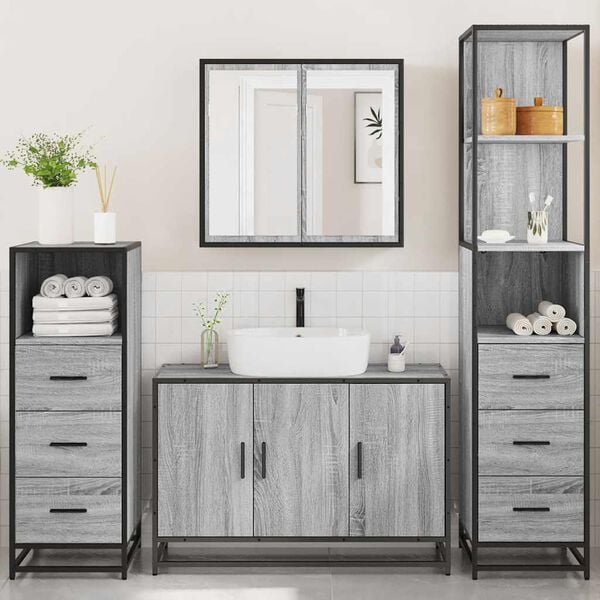 vidaXL 4 Piece Bathroom Furniture Set Grey Sonoma Engineered Wood