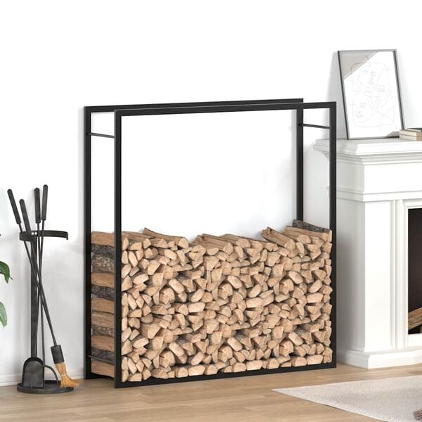 vidaXL Firewood Rack Matt Black 110x28x116 cm Steel
