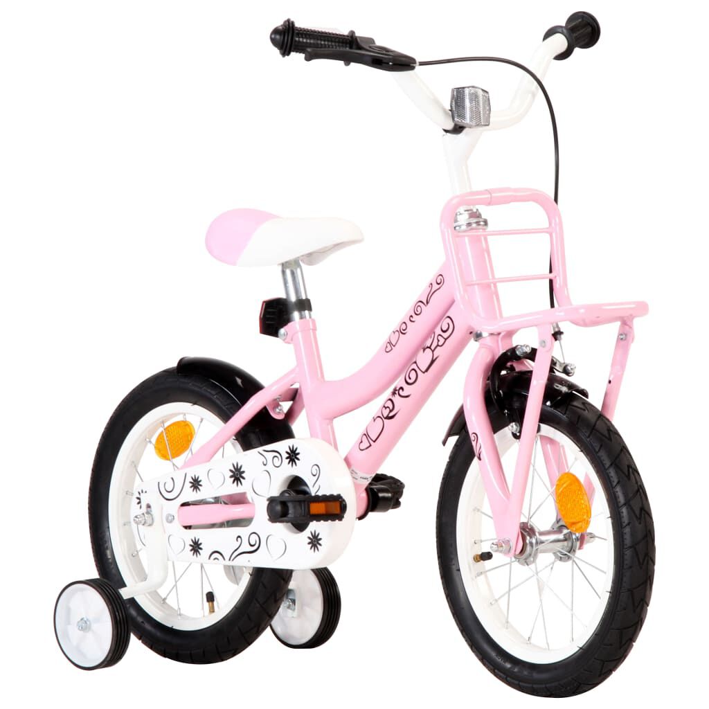 vidaXL Kids Bike with Front Carrier 14 inch White and Pink vidaXL