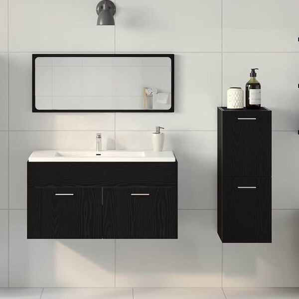 vidaXL Bathroom Furniture Set 3 pcs Black Oak Engineered Wood