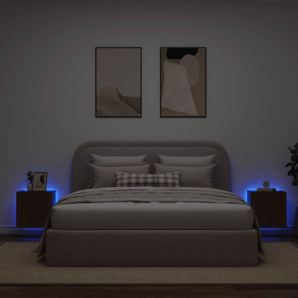 vidaXL TV Wall Cabinets with LED Lights 2 pcs Brown Oak 40.5x35x40 cm