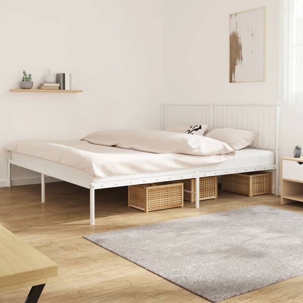 vidaXL Metal Bed Frame without Mattress with Headboard White 200x200cm