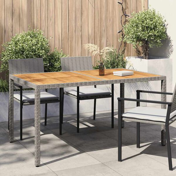 vidaXL Garden Table 150x90x75 cm Poly Rattan and Acacia Wood Grey