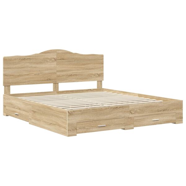 vidaXL Bed Frame with Drawer Sonoma Oak 180 x 200 cm Engineered Wood