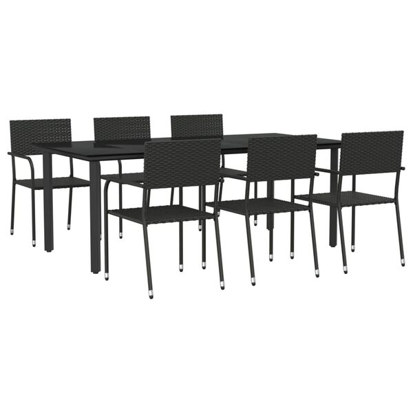 vidaXL 7 Piece Garden Dining Set Black Poly Rattan and Steel