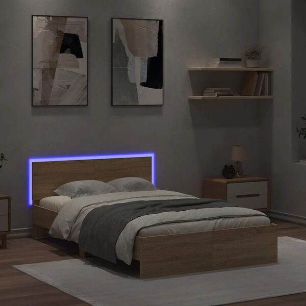 vidaXL Bed Frame with Headboard and LED Sonoma Oak 120x200 cm