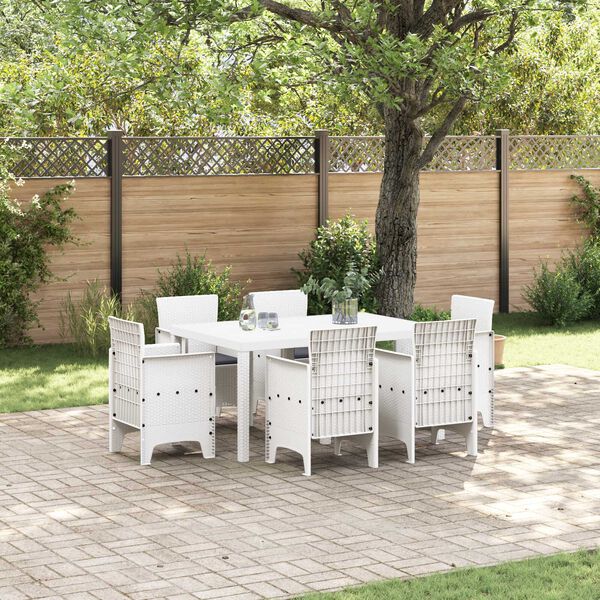 vidaXL Garden Dining Set 7 pcs White Polt rattan