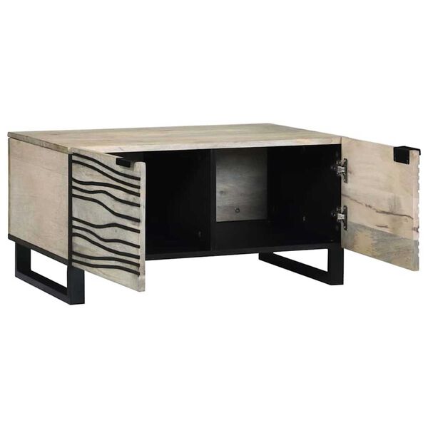vidaXL Coffee Table Beige and Black 80 x 50 x 40 cm Solid Acacia wood