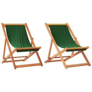 vidaXL Folding Beach Chairs 2 pcs Green Fabric