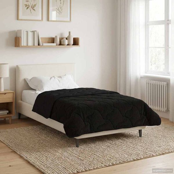 vidaXL Full Year Duvet Black 135 x 200 cm Microfiber and Teddy fleece
