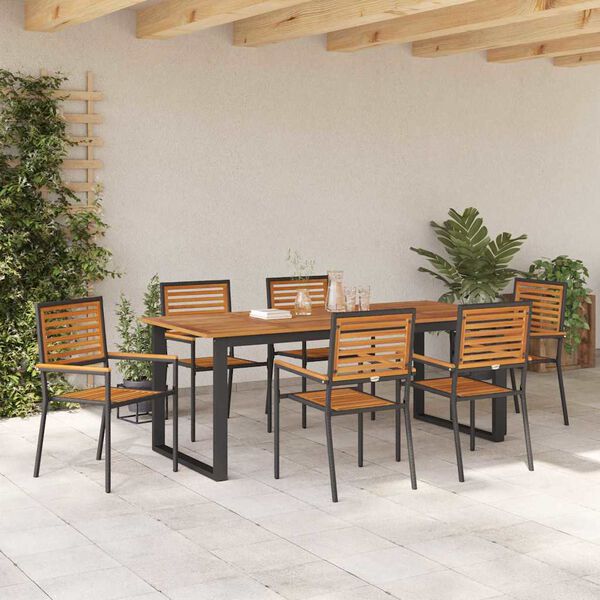 vidaXL Garden Dining Set 7 pcs Black Solid Acacia Wood