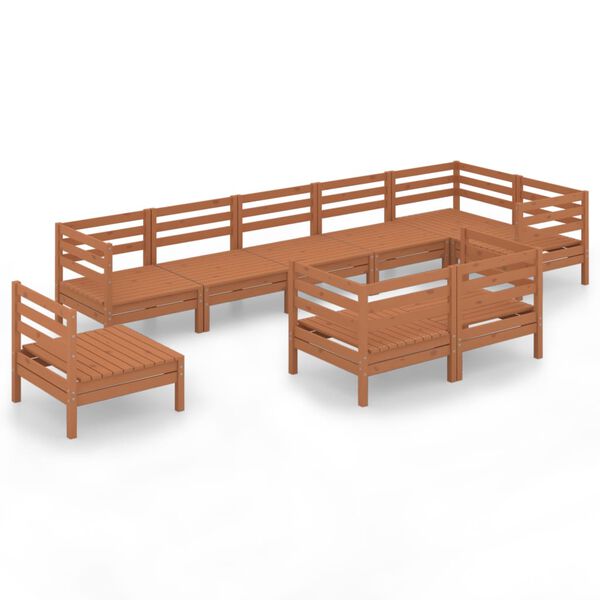 vidaXL 9 Piece Garden Lounge Set Solid Wood Pine Honey Brown