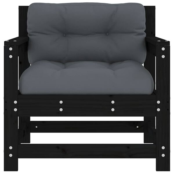 vidaXL Garden Chairs with Cushions 2 pcs Black Solid Wood Pine