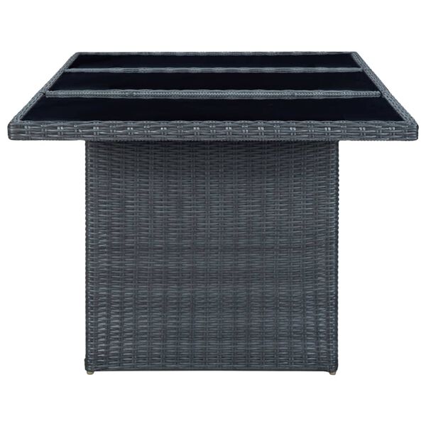 vidaXL Garden Table Dark Grey Poly Rattan and Tempered Glass