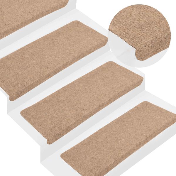 vidaXL Stair Mats Self-adhesive 15 pcs 65x24.5x3.5 cm Beige