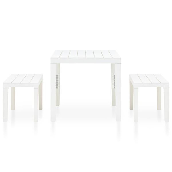 vidaXL Garden Table with 2 Benches Plastic White