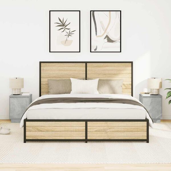 vidaXL Bedside Cabinets with LED Lights&nbsp;2 pcs Concrete Grey 38x34x50 cm