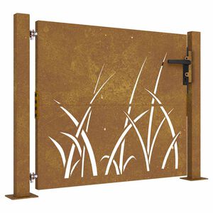 vidaXL Garden Gate 100x100 cm Corten Steel Grass Design