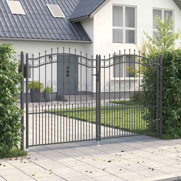 vidaXL Fence Gate with Spear Top with Lock Grey 305 x 175 cm Steel
