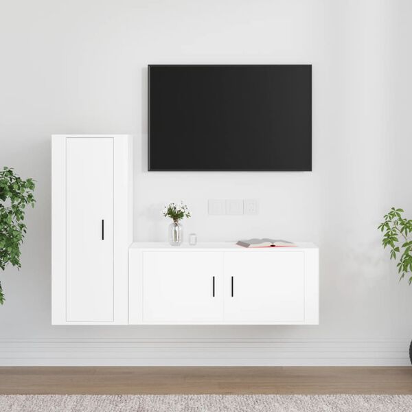 vidaXL 2 Piece TV Cabinet Set White Engineered Wood