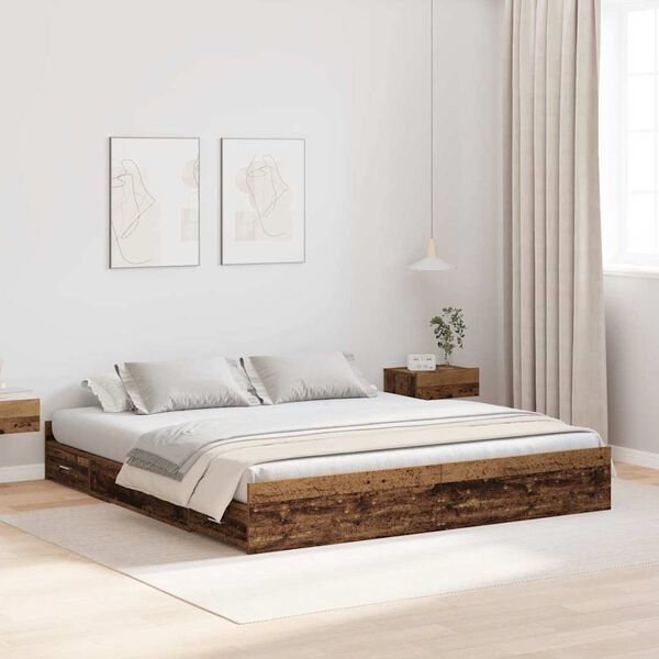 vidaXL Storage Bed Frame Old Wood 180 x 200 cm Engineered Wood