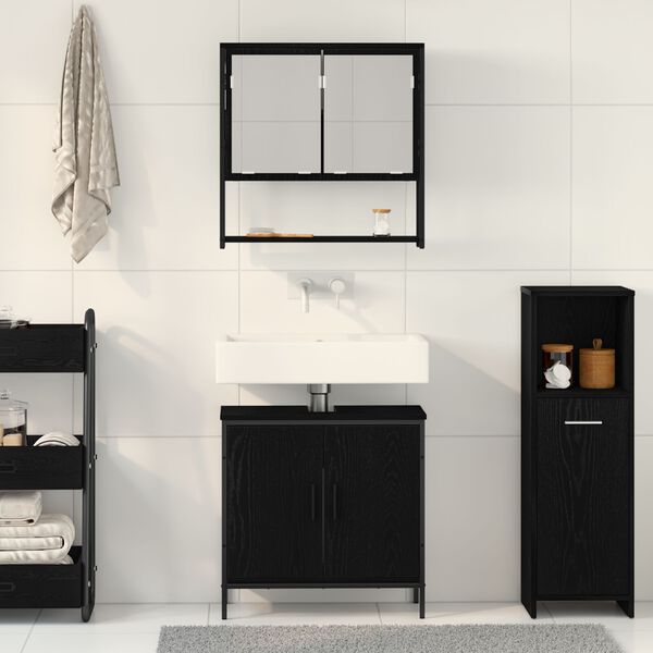 vidaXL Bathroom Furniture Set with Shelf 2 pcs Black Engineered wood