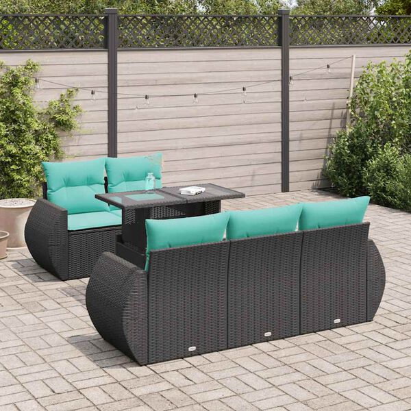 vidaXL 6 Piece Garden Sofa Set with Cushions Black Poly Rattan Acacia