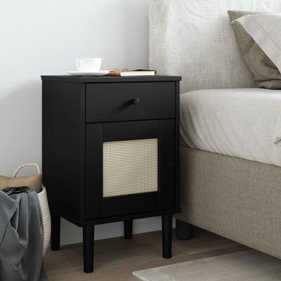 vidaXL Bedside Cabinet SENJA Rattan Look Black 40x35x65 cm Solid Wood Pine