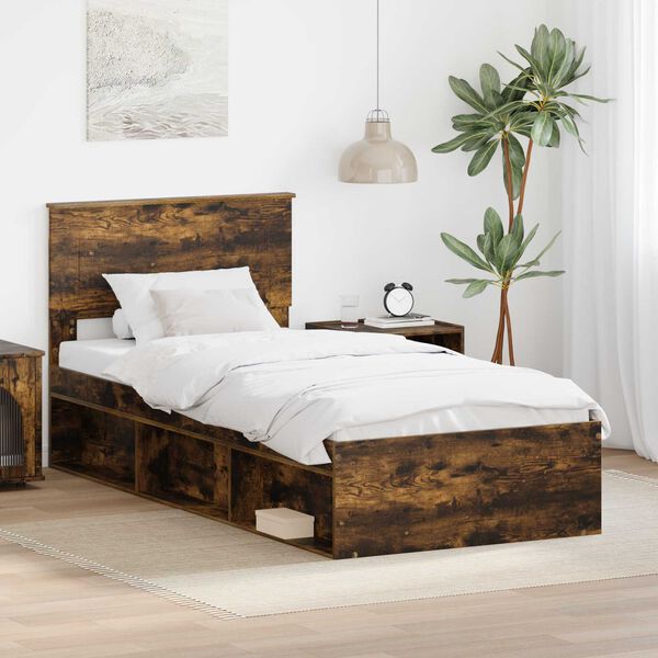 vidaXL Bed Frame with Headboard Smoked Oak 90 x 200 cm Engineered wood