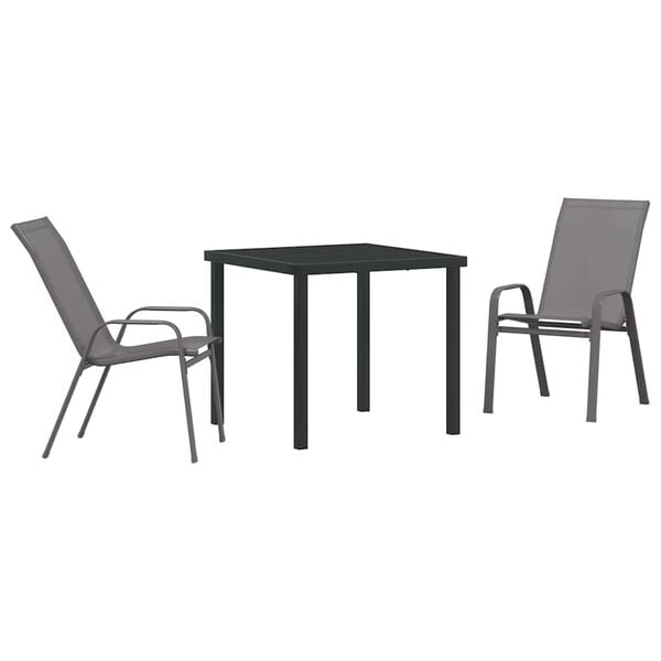 vidaXL Garden Dining Set 3 pcs Grey and Black Powder-coated Steel