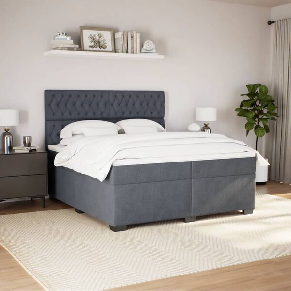 vidaXL Box Spring Bed with Mattress Dark Grey 200x200 cm Velvet