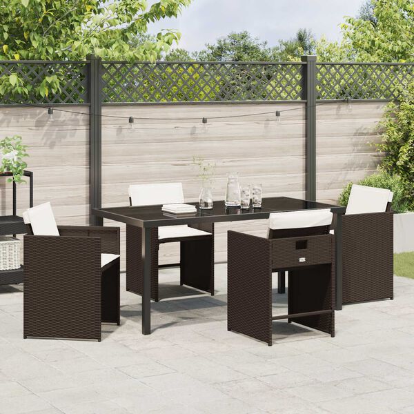vidaXL Garden Dining Set with Cushion 5 pcs Brown Poly Rattan