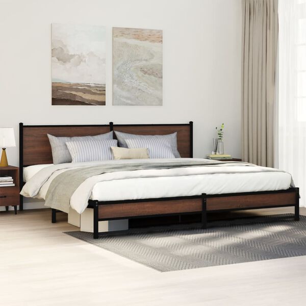 vidaXL Metal Bed Frame without Mattress Brown Oak 193x203 cm
