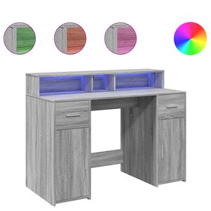 vidaXL Desk with LED Lights Grey Sonoma 120x55x91 cm Engineered Wood