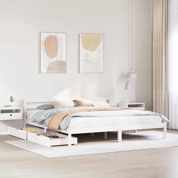 vidaXL Bed Frame without Mattress White 180x200 cm Super King Solid Wood Pine