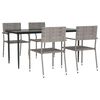 vidaXL 5 Piece Garden Dining Set Grey and Black Poly Rattan and Steel