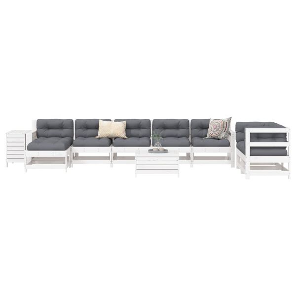 vidaXL 10 Piece Garden Sofa Set White Solid Wood Pine