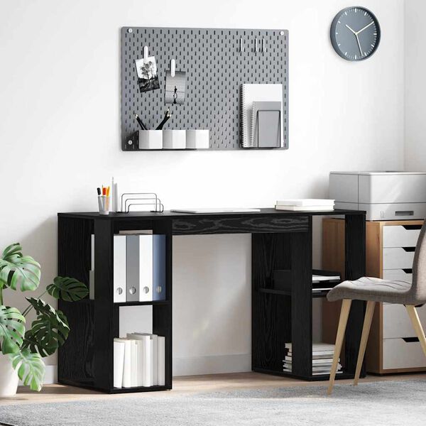 vidaXL Desk with Shelf Black Oak 130 x 50.5 x 75 cm Engineered Wood