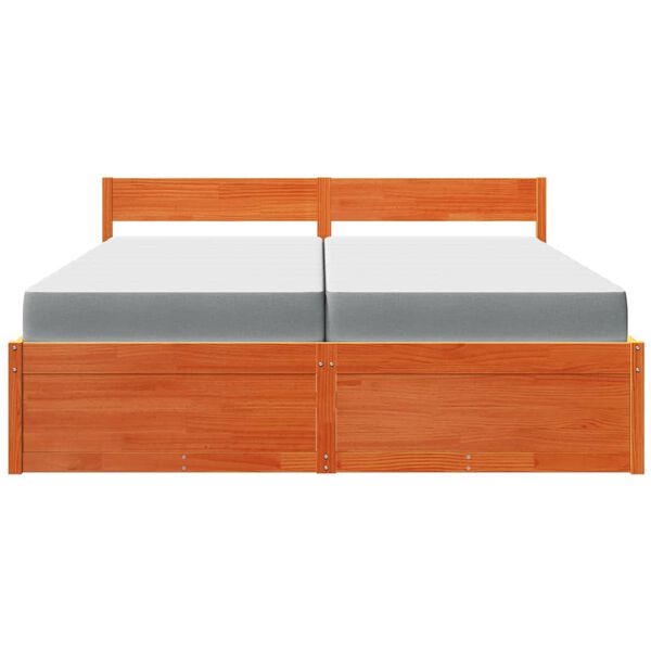 vidaXL Bed with Drawers and Mattress Wax Brown 200x200 cm Solid Wood Pine
