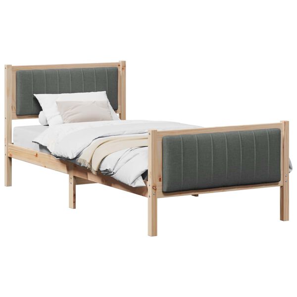 vidaXL Bed frame Brown and dark grey 90 x 200 cm Solid pine wood