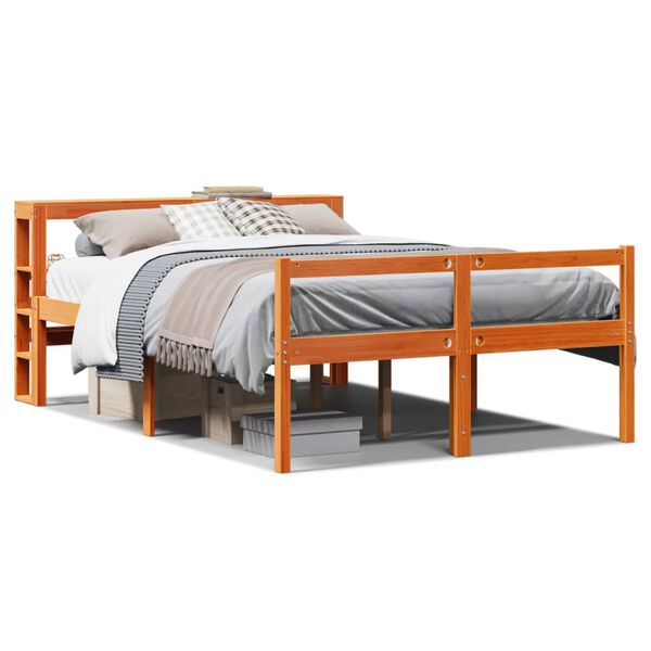 vidaXL Bed Frame with Headboard without Mattress Wax Brown 135x190 cm Double
