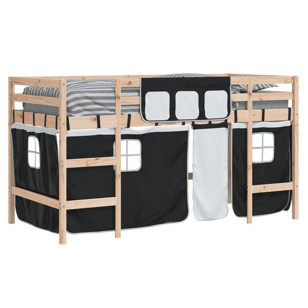 vidaXL Kids' Loft Bed with Curtains without Mattress White&Black 80x200cm